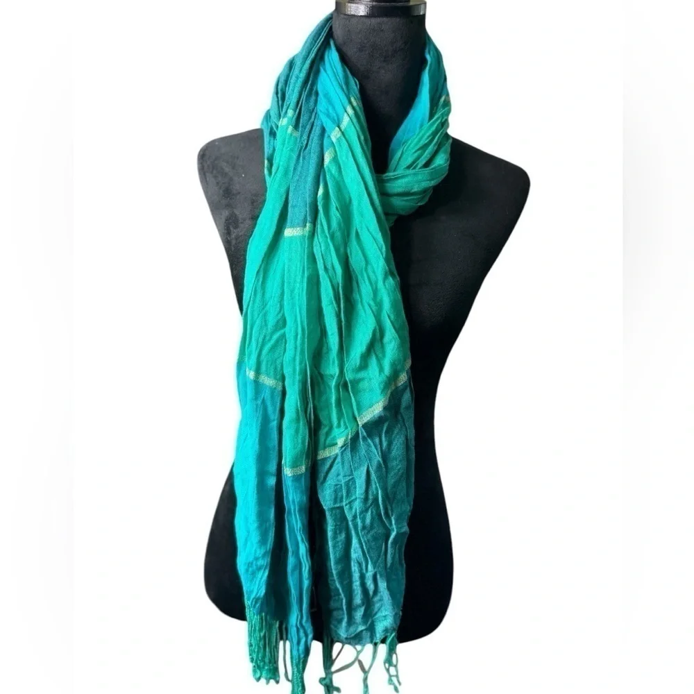 Anne Klein Teal Turquoise Lightweight Scarf with Metallic Accent Fringe